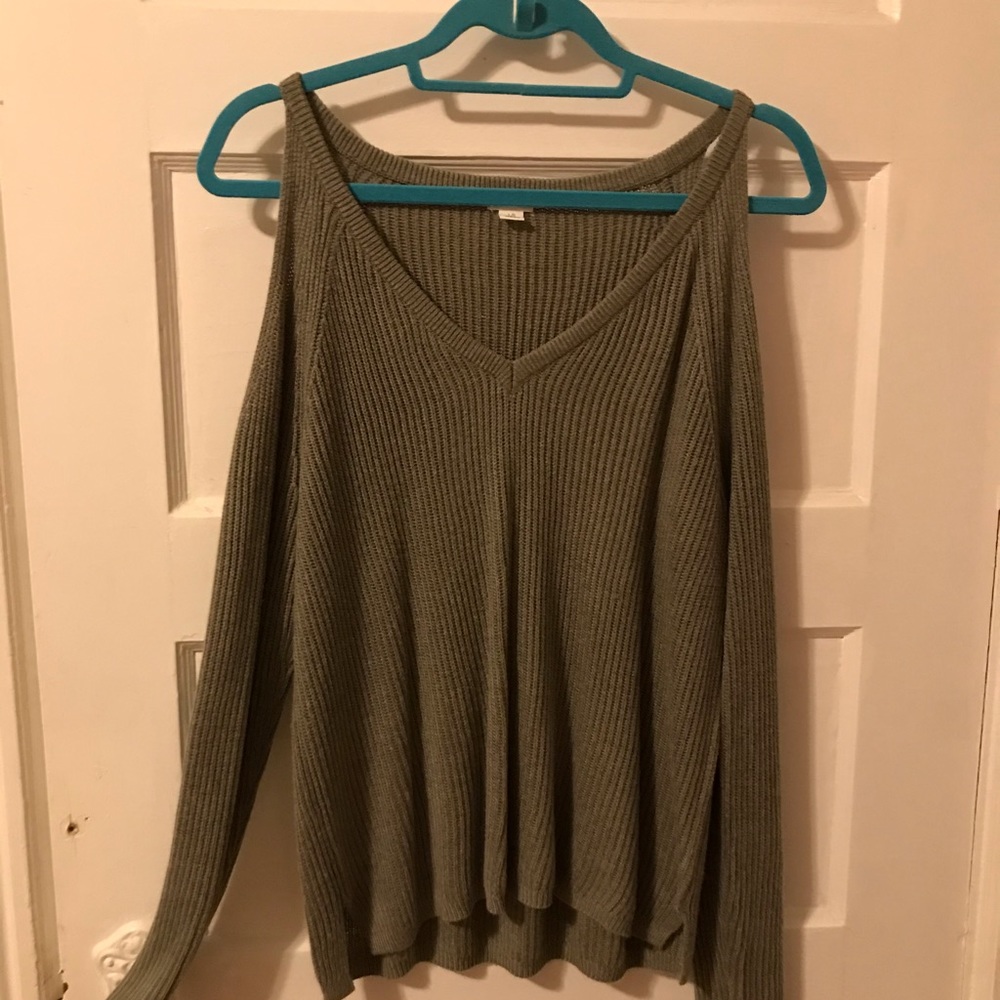 Off the shoulder gray knit sweater